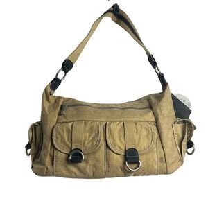 Travelon Tan Nylon Multi Pocket Shoulder Bag Khaki Travel Organizer Purse NWT